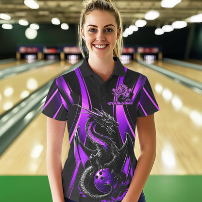 Custom Purple Dragon Bowling Jerseys, Dragon Bowling Women Polo Shirts Bowling League Shirt IPHW8928