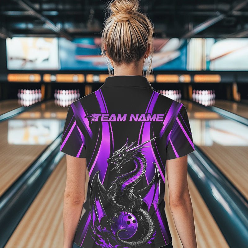 Custom Purple Dragon Bowling Jerseys, Dragon Bowling Women Polo Shirts Bowling League Shirt IPHW8928