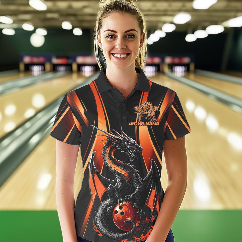 Custom Orange Dragon Bowling Jerseys, Dragon Bowling Women Polo Shirts Bowling League Shirt IPHW8929