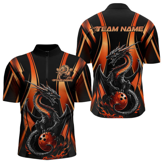 Custom Orange Dragon Bowling Jerseys, Dragon Bowling Men Quarter-Zip Shirts Bowling League Shirt IPHW8929