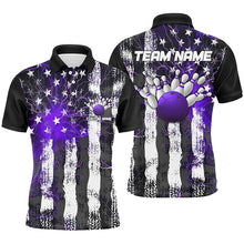 Load image into Gallery viewer, Purple Thunder Lightning American Flag Custom Unisex Bowling Team Shirts, Patriotic Bowlers Outfit IPHW6492