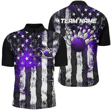 Load image into Gallery viewer, Purple Thunder Lightning American Flag Custom Unisex Bowling Team Shirts, Patriotic Bowlers Outfit IPHW6492