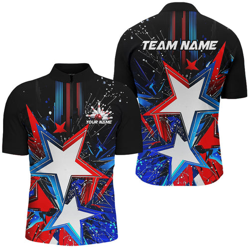 Red White And Blue Stars Custom US Bowling Shirts For Men, Patriotic Bowling Team Shirts IPHW7553
