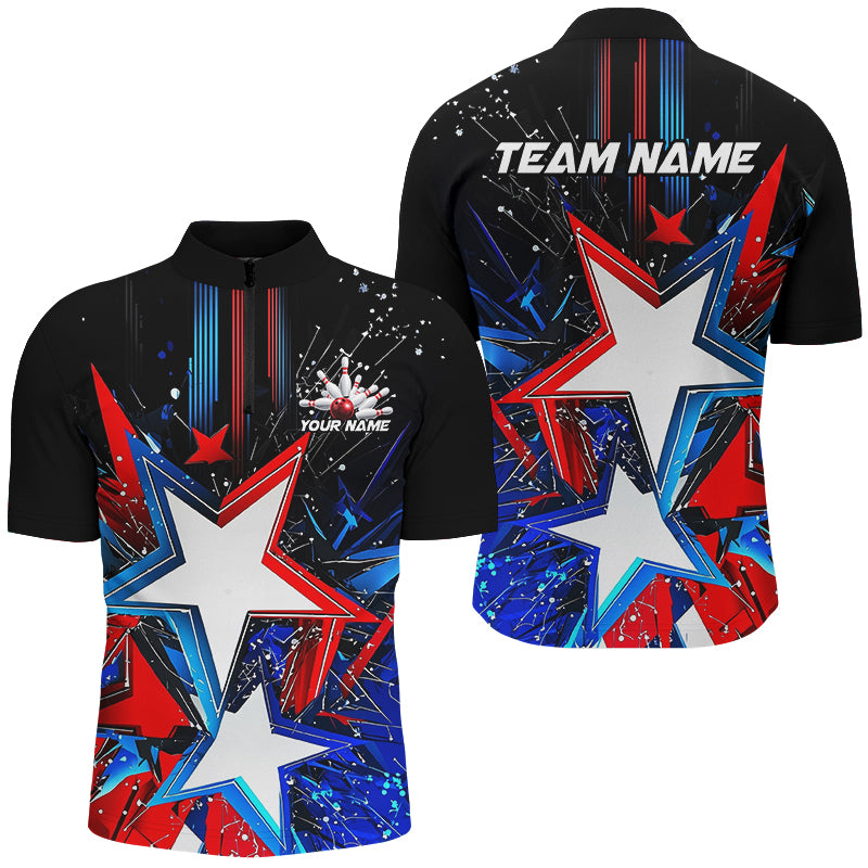 Red White And Blue Stars Custom US Bowling Shirts For Men, Patriotic Bowling Team Shirts IPHW7553