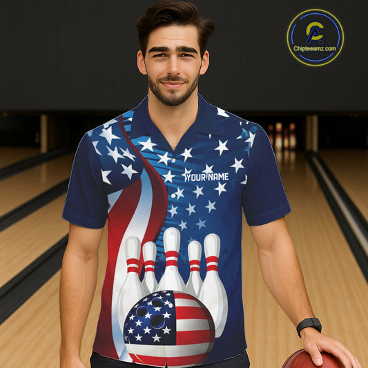 American Flag Custom Patriotic Bowling Shirts For Men And Women, Team Bowling League Shirts Uniform IPHW7555