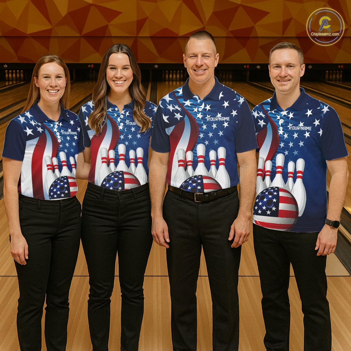 American Flag Custom Patriotic Bowling Shirts For Men, Team Bowling League Shirts Uniform IPHW7555