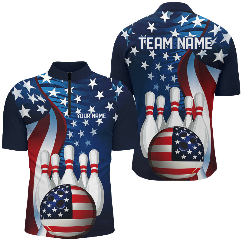 American Flag Custom Patriotic Bowling Shirts For Men, Team Bowling League Shirts Uniform IPHW7555
