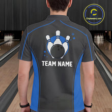 Load image into Gallery viewer, Custom Black And Mid Blue Classic Bowling Team Polo Shirt For Men, Bowling League Shirt IPHW9912