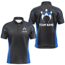 Load image into Gallery viewer, Custom Black And Mid Blue Classic Bowling Team Polo Shirt For Men, Bowling League Shirt IPHW9912