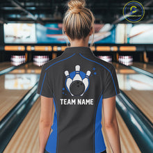 Load image into Gallery viewer, Custom Black And Mid Blue Classic Bowling Women Quarter-Zip Shirt, Bowling League Shirt IPHW9912