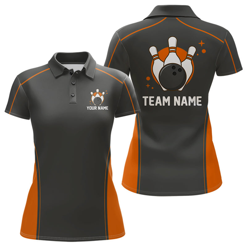 Custom Black And Orange Classic Bowling Team Polo Shirt For Women, Bowling League Shirt IPHW9913