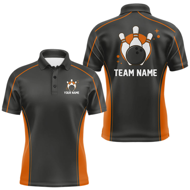 Custom Black And Orange Classic Bowling Team Polo Shirt For Men, Bowling League Shirt IPHW9913