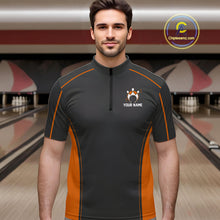 Load image into Gallery viewer, Custom Black And Orange Classic Bowling Team Quarter-Zip Shirt For Men, Bowling League Shirt IPHW9913