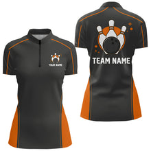 Load image into Gallery viewer, Custom Black And Orange Classic Bowling Women Quarter-Zip Shirt, Bowling League Shirt IPHW9913