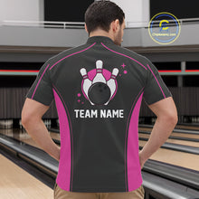 Load image into Gallery viewer, Custom Black And Pink Classic Bowling Team Quarter-Zip Shirt For Men, Bowling League Shirt IPHW9915