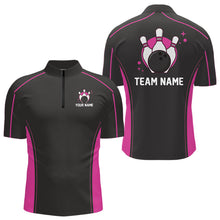 Load image into Gallery viewer, Custom Black And Pink Classic Bowling Team Quarter-Zip Shirt For Men, Bowling League Shirt IPHW9915