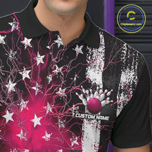 Load image into Gallery viewer, Pink Lightning US Flag Custom Bowling Team Jerseys, Patriotic Bowling Polo Shirt For Men IPHW9916