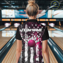 Load image into Gallery viewer, Pink Lightning US Flag Custom Bowling Jerseys, Patriotic Bowling Women Quarter-Zip Shirt IPHW9916