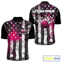 Load image into Gallery viewer, Pink Lightning US Flag Custom Bowling Team Jerseys, Patriotic Bowling Quarter-Zip Shirt For Men IPHW9916