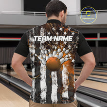 Load image into Gallery viewer, Orange Lightning US Flag Custom Bowling Team Jerseys, Patriotic Bowling Quarter-Zip Shirt For Men IPHW9917