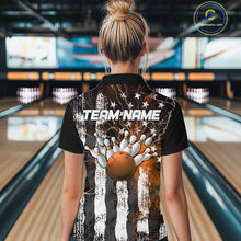 Load image into Gallery viewer, Orange Lightning US Flag Custom Bowling Jersey, Patriotic Bowling Women Quarter-Zip Shirt IPHW9917