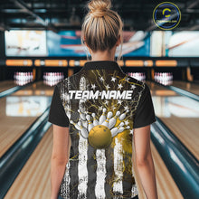 Load image into Gallery viewer, Yellow Lightning US Flag Custom Bowling Team Jerseys, Patriotic Bowling Women Polo Shirt IPHW9918