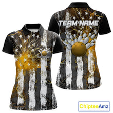 Load image into Gallery viewer, Yellow Lightning US Flag Custom Bowling Team Jerseys, Patriotic Bowling Women Polo Shirt IPHW9918