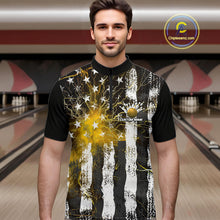 Load image into Gallery viewer, Yellow Lightning US Flag Custom Bowling Team Jerseys, Patriotic Bowling Quarter-Zip Shirt For Men IPHW9918