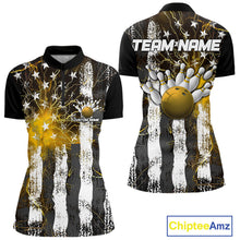 Load image into Gallery viewer, Yellow Lightning US Flag Custom Bowling Jersey, Patriotic Bowling Women Quarter-Zip Shirt IPHW9918
