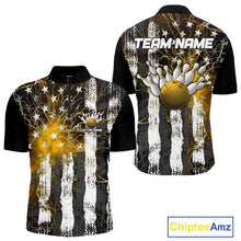 Load image into Gallery viewer, Yellow Lightning US Flag Custom Bowling Team Jerseys, Patriotic Bowling Quarter-Zip Shirt For Men IPHW9918