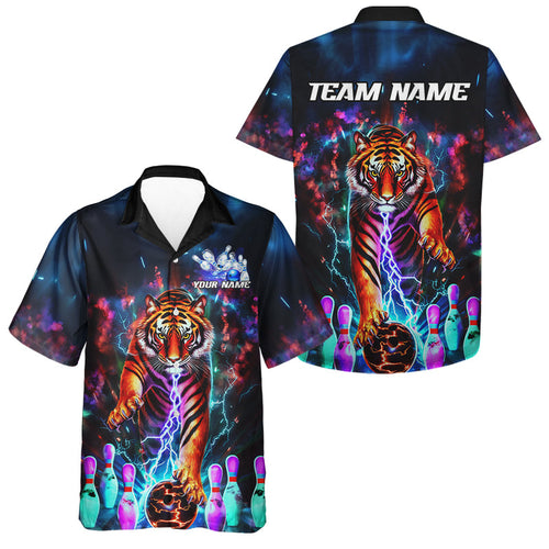 Custom Colorful Thunder Lightning Tiger Bowling Team Men And Women Hawaiian Shirt, Bowling League Shirt IPHW7996