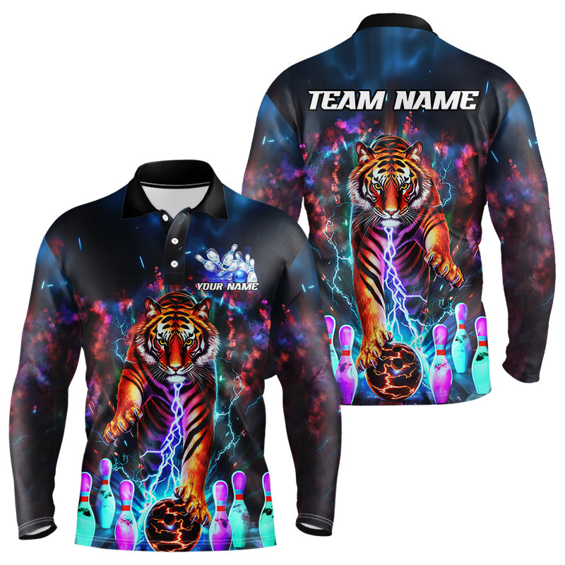 Custom Colorful Thunder Lightning Tiger Bowling Team Shirt For Men, Bowling League Shirt Outfit IPHW7996