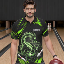 Load image into Gallery viewer, Custom Black And Green Dragon Bowling Polo Shirts For Men, Dragon Bowling League Shirt IPHW8674