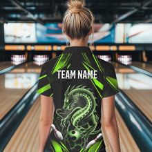 Load image into Gallery viewer, Custom Black And Green Dragon Bowling Polo Shirts For Women, Dragon Bowling League Shirt IPHW8674