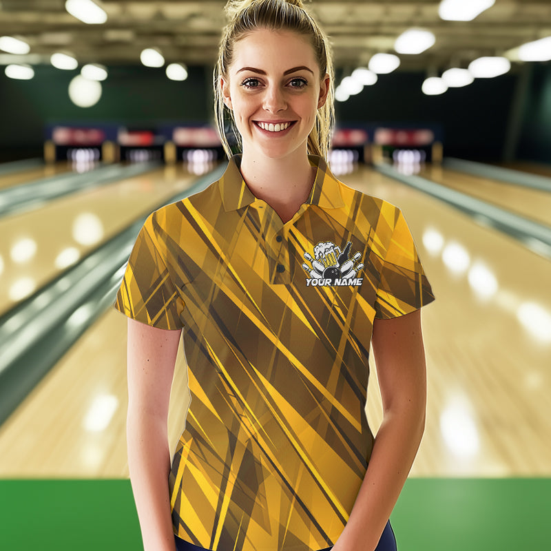 Custom Funny Beer Bowling Women Polo Shirts For Bowlers, Humorous Beer And Bowling Jerseys IPHW8932