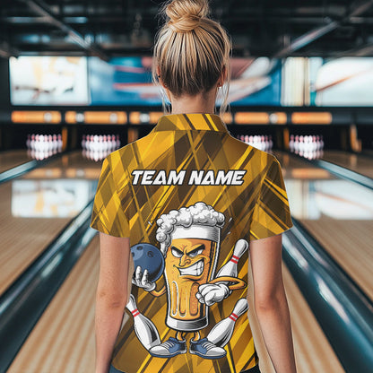 Custom Funny Beer Bowling Women Polo Shirts For Bowlers, Humorous Beer And Bowling Jerseys IPHW8932