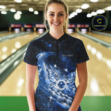Load image into Gallery viewer, Custom Black And Blue Butterfly Bowling Women Quarter-Zip Shirts, Galaxy Bowling Shirt IPHW11058