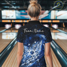 Load image into Gallery viewer, Custom Black And Blue Butterfly Bowling Women Quarter-Zip Shirts, Galaxy Bowling Shirt IPHW11058