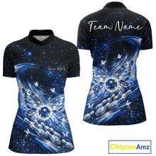 Load image into Gallery viewer, Custom Black And Blue Butterfly Bowling Women Quarter-Zip Shirts, Galaxy Bowling Shirt IPHW11058