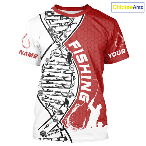 Custom Red And White Fishing Tools Fishing DNA Tournament Fishing T-Shirts IPHW9176