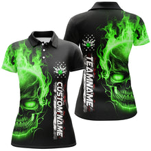 Load image into Gallery viewer, Flame Skull American Flag Custom Team Bowling Shirts For Women, Patriotic Bowling Shirt IPHW5146