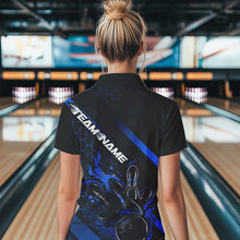 Load image into Gallery viewer, Custom Black And Blue Flame Bowling Shirts For Women, Bowling Team Bowling League Shirts IPHW7212