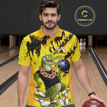 Load image into Gallery viewer, Custom Funny Alligator Bowling Polo Shirt For Men, Grunge Yelllow Bowling Team Jerseys IPHW9922