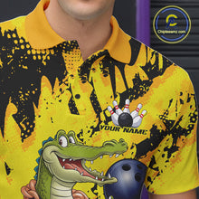 Load image into Gallery viewer, Custom Funny Alligator Bowling Polo Shirt For Men, Grunge Yelllow Bowling Team Jerseys IPHW9922