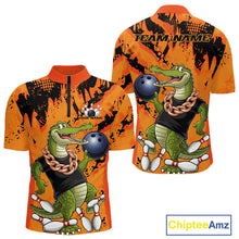 Load image into Gallery viewer, Custom Funny Alligator Bowling Quarter-Zip Shirt For Men, Grunge Orange Bowling Team Jerseys IPHW9923