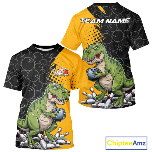 Custom Funny Dinosaur Bowling T-Shirts For Men, Dinosaur Bowling Team Jerseys IPHW9928