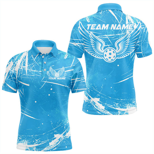 Blue And White Custom Pickleball Wings Polo Shirts For Men, Pickleball Tournament Team Shirt IPHW8213