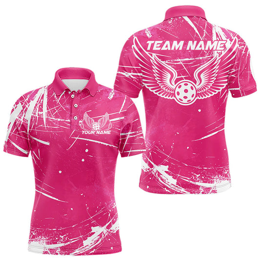 Pink And White Custom Pickleball Wings Polo Shirts For Men, Pickleball Tournament Team Shirt IPHW8214