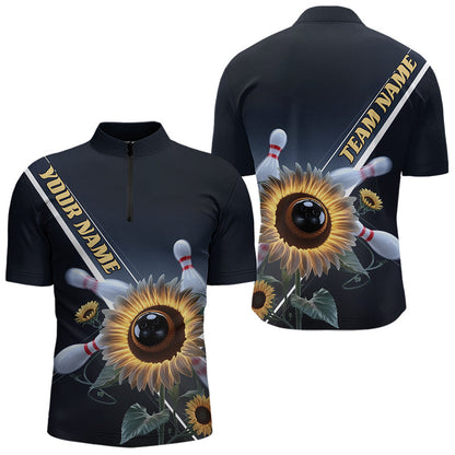Custom Sunflower Bowling Quarter-Zip Shirts For Men, Sunflower Bowling Team Shirt With Name IPHW8438
