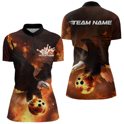 Custom Flame Eagle Bowling Quarter-Zip Shirts For Women, Ealge Bowling Team Shirt With Name IPHW8447
